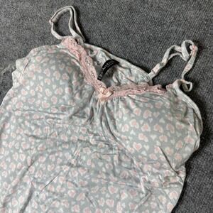 Ambrielle Sleepwear‎ Medium Gray Pink Heart Print Lace Trim Chemise Dress